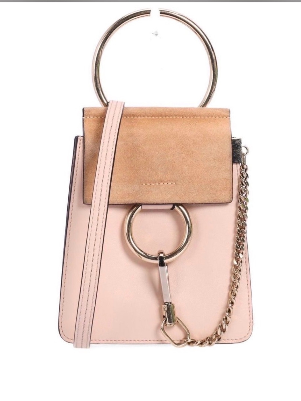 Chloe Soft Pink Suede Accent Crossbody Bag with Gold Ring Hardware